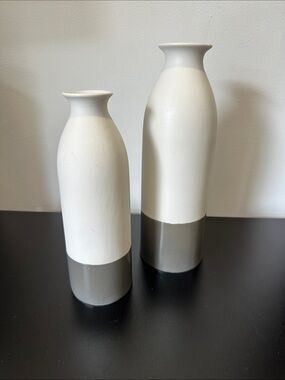 Neutral Two-Tone Ceramic Vase Set - White and Gray